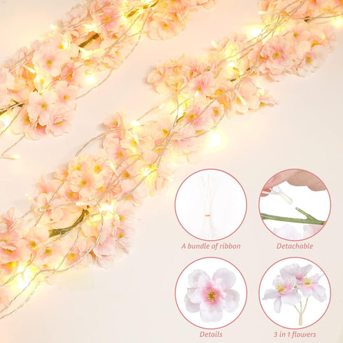 8-Pack 47.2 65.6 160 Sunm Boutique Ft Artificial Cherry Blossom Garland Cherry Blossom Hanging Vine with Ft Long LED