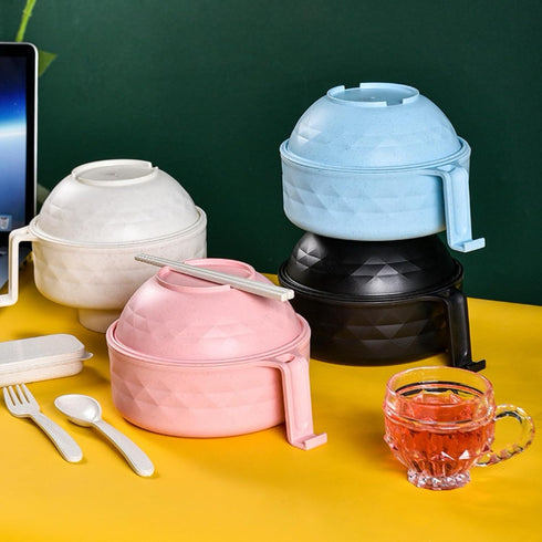 Microwave Ramen Bowl, Cooker with Lid, Plastic Mixing Salad Pasta Fruit Rice Cereal Instant Noodles Soup Maker Set