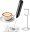 Simple Deluxe Handheld Milk Frother, Battery-Operated Mixer with Stainless Steel Stand for Coffee, Frappe, Black