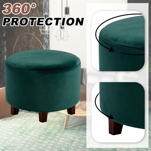 uxcell Velvet Round Footstool Slipcover, Stretch Foot Stool Protector Covers Plush Furniture Protector Cover