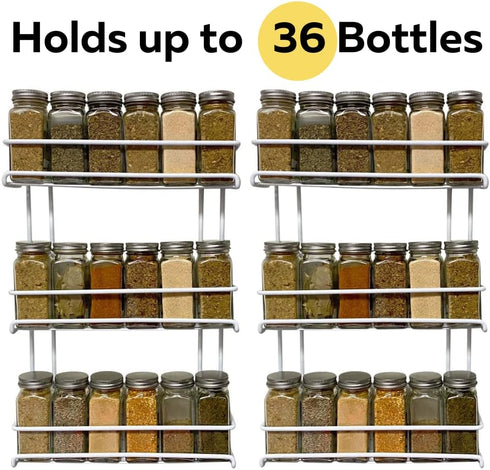 Evelots 2 Pack 3-Tier Spice Rack, Door/Wall Mounted, Sturdy Coated Metal for Up to 36 Bottles
