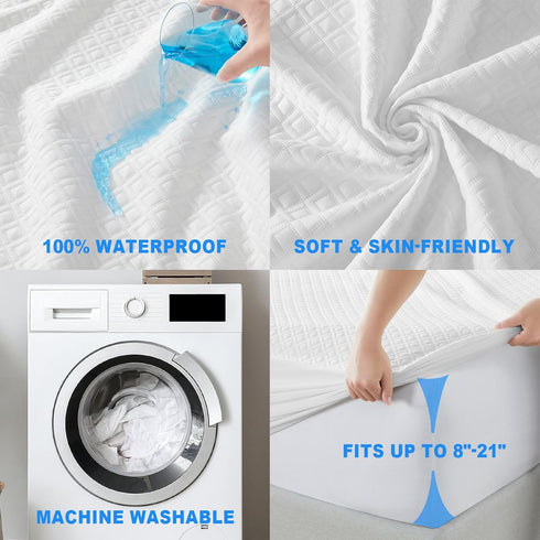 BALEINE Waterproof Mattress Protector, Breathable Cooling Soft Washable Mattress Cover with Deep Pocket (Twin)