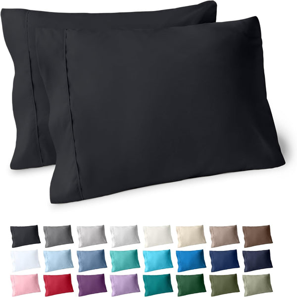 Bare Home Premium 1800 Microfiber Pillowcase Set - Ultra-Soft, Double Brushed, Hypoallergenic - Set of 2, Black