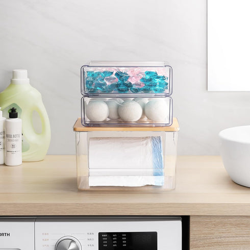 3Pcs Extra Large Laundry Room Organization and Storage, Stackable Storage Drawers, Trash Bag Holder Under Sink, Garbage