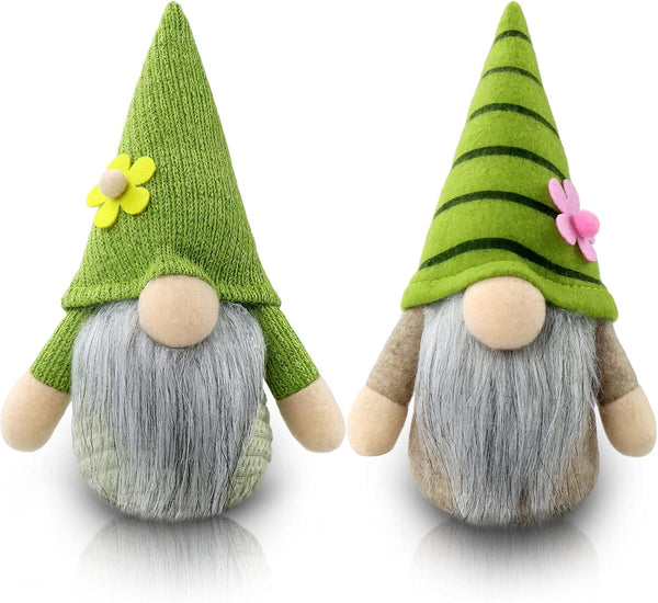 Gehydy Set of 2 Plush Spring Gnomes, Handmade Green Scandinavian Tomte Easter Sunflower Decoration for Home Kitchen