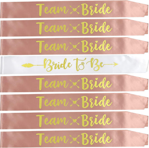 Bride to Be Team Bride Sashes, 7 + 1 Satin Sashes for Bridal Shower & Bachelorette Parties