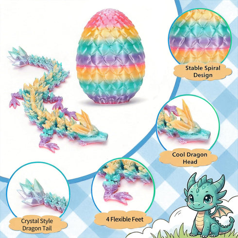 12PCS 3D Set 12 5.12 Inch 2.36 Inch Printed Crystal Dragon & Egg - Unique Colors - Glitter Dragons with Surprise Eggs