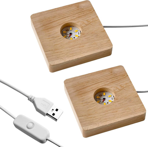 2pcs 3D LED Wood Light Base for Crystal Glass Art, Resin Art & Acrylic - Square Lighted Lamp Stand Pedestal