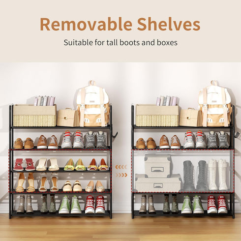 Organizer,5 20-25 Metal Shoe Tiers Shoe Storage Shoe Rack with Hooks,Fit Pairs,Adjustable Shoe Shelf