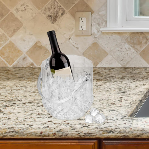 Cabilock Clear Plastic Ice Bucket with Ice Tongs, Ice Tub Chiller for Party Bar, Wine Bottle Chiller