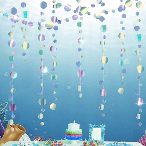 Cheerland Iridescent Circle Garlands, Under The Sea Party Decorations, Holographic Hanging Streamers for Mermaid Party