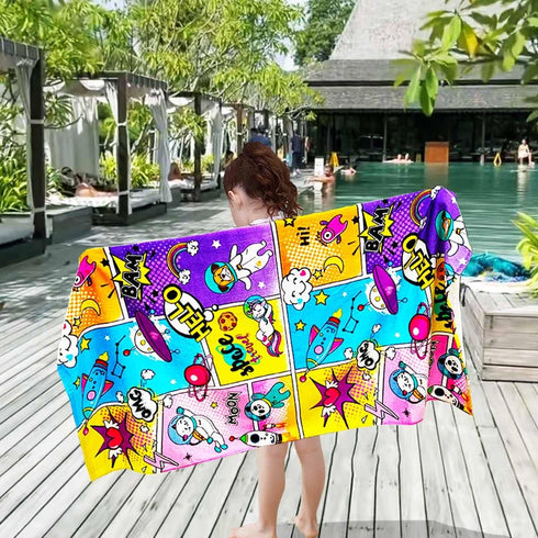 4 Pack 100% 25.5x51 inch Swimming YIFONTIN Kids Beach Towel Cotton Velour Terry Soft Absorbent Throw Blanket Gift