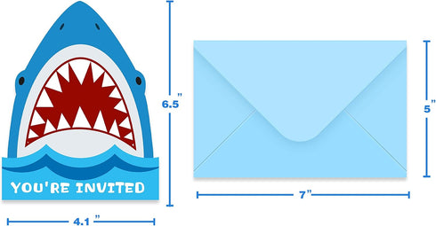 Yangmics Direct 25 Pack Shark Birthday Party Invitations with Envelopes, Double Sided Fill-In