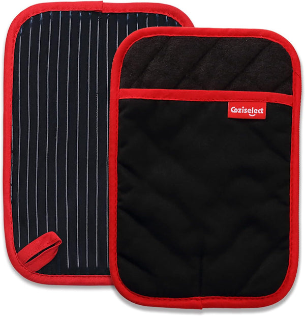 Hot Pads for Kitchen - Potholders Heat Resistant, Heavy Duty Pot Holders with Pockets, Set of 2, Black