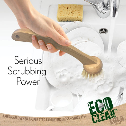 1 LOLA Eco Clean Bamboo Dish Brush, Multi Purpose, Sustainable Ergonomic Renewable Bamboo Handle, Fibers are Recycled