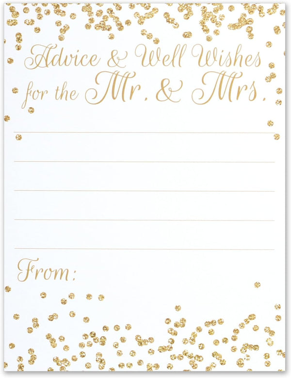 Wedding Advice Cards for Mr. and Mrs., Faux Confetti Gold Glitter, Pack of 40
