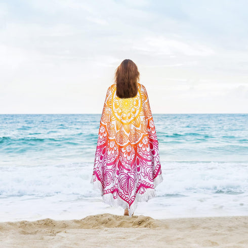 Tassels,59'',Purple Large Microfiber Boho Mandala Beach Towel Round Bohemian Beach Blanket Hippie Indian Throw Blanket