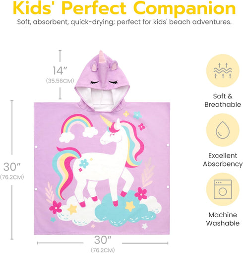 30"x30" Joiedomi Kids Beach Towels with Hood for Girls Purple Unicorn Hooded Toddler Bath Towel Quick Dry Soft