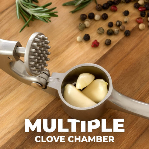 Zulay Kitchen Premium Garlic Press Set, Rust Proof & Dishwasher Safe, Easy-Squeeze with Silicone Peeler