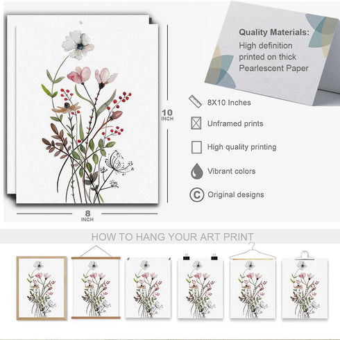 Gubrandin 3PCS (8x10 inchUnframed), Wildflower Nursery Decor Boho Nursery Wall Art Prints Artwork Paintings for Home