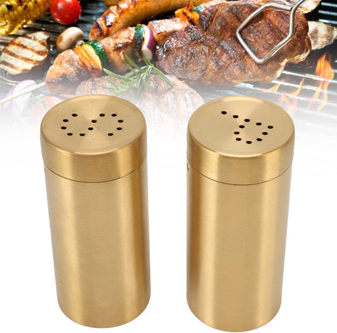 CHICIRIS Salt and Pepper Shaker, 2 Packs Stainless Steel Spice Shaker Gold Salt Container with Fine Mesh, Small Kitchen