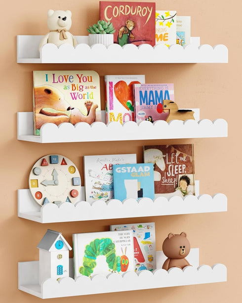 Harwaya Scalloped Nursery Floating Shelves for Wall Set of 4, White Kids