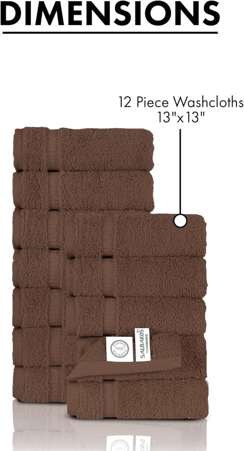 SALBAKOS 100% Set 12 13x13 inch 12 Turkish Cotton Washcloth of | Heirloom Quality | Hotel & Spa Collection | Ultra