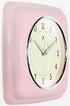 Infinity Instruments Square Silent Retro Wall Clock, 9 inch Mid Century Modern Kitchen Diner Quartz Sweep Movement, Pink