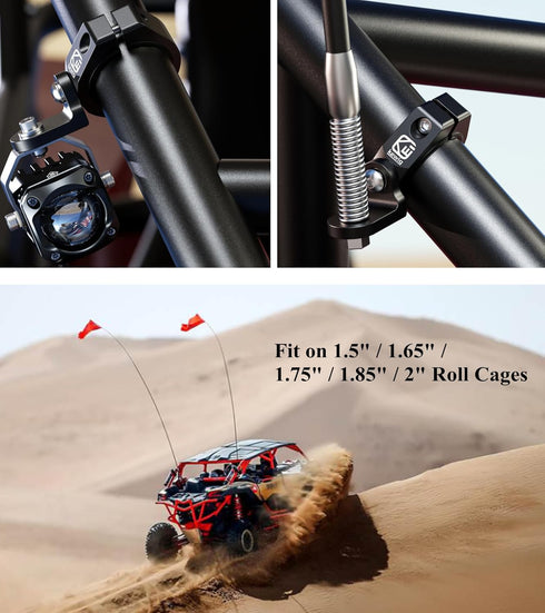 BRCOVAN 2PCS UTV Whip Light Mount, Solid Aluminum Alloy Off-Road LED Light Bar Mounting Bracket, 360° Adjustable