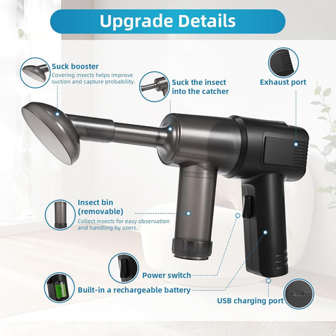 Cordless Bug Vacuum Cleaner - Portable Handheld Insect Catcher with Strong Suction, Ideal for Home, Car & Travel