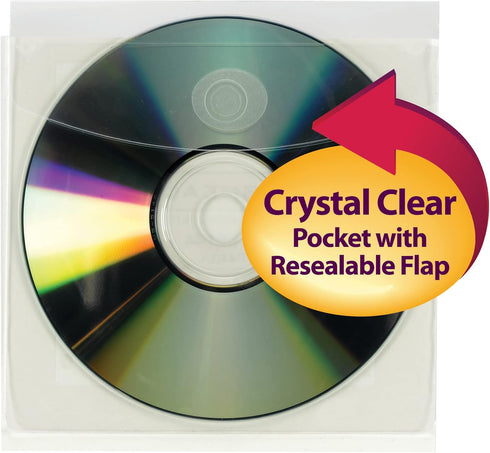 Self-Adhesive Poly Pocket, Smead, Clear, CD/DVD Size, 10 per Pack, Resealable Security Flap (68144)