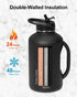 Trebo Insulated Water Bottle 64oz, with Handle and Straw Spout Lids, Half Gallon Stainless Steel Vacuum Flask, Black