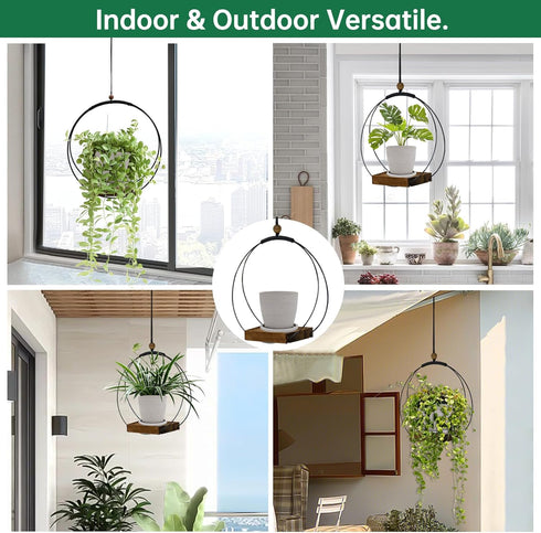 Stands(2 Pack+Pots) hismocal Hanging Planter for Indoor Plants,Plant Hanger with Sturdy Wood Base & Pot, Modern Boho