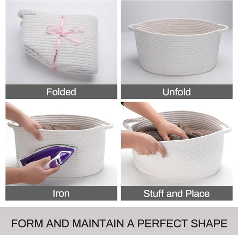 Medium Rope Basket with Handles, 17"L x 12.5"W x 8.5"H Storage Basket for Home Decor, Towel, Book & Magazine Storage (1