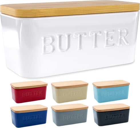 PriorityChef Large Butter Dish with Lid, Ceramic Butter Container with Airtight Cover for Counter or Fridge