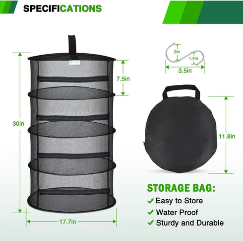 4 18" Closets Yesker Layer Herb Drying Rack Hanging Mesh Net Foldable Plant Drying Racks Diameter with Black Zipper
