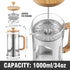 34 oz, 8 1000ml Sivaphe No-Plastic French Press Coffee Maker Borosilicate Glass Bamboo Lid and Handle Coffee Tea Press