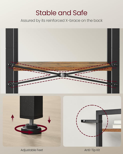 3-Tier 9.4 15.7 30.1 Inches, ULLS098K02 VASAGLE Bookshelf, Bookcase with Steel Frame, Book Shelf for Living Room, Home
