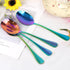 4 Pieces Colorful Serving Spoons Set, 2 Large Serving Spoons and 2 Slotted Spoons, Rainbow Stainless Steel Utensils