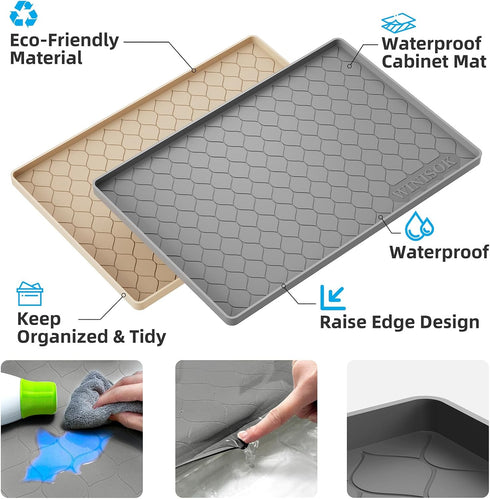 Waterproof Under Sink Mat -34” x 22” Cabinet Liner for Kitchen & Bathroom, Shelf Protector Silicone Under Sink Tray, Kitchen Cabinet Organizers and Storage Sink Drip Tray by Winisok