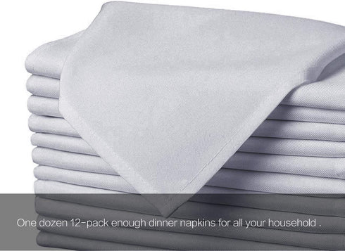 Surmente 20-Inch Polyester Cloth Napkins, Set of 12 for Weddings, Banquets, or Restaurants, Silver