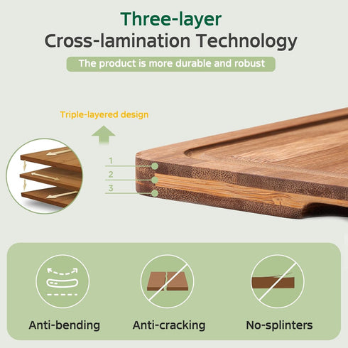 Kitchen(Set 3), Bamboo Cutting Boards for of Wood Cutting Board with Wood Storage Stand, Charcuterie & Chopping Board