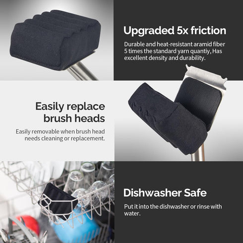 Bristle-Free Grill Brush Upgraded Aramid Fiber Wavy Pad. Safe for Cast Iron, Porcelain, Weber Gas & Charcoal Grills.