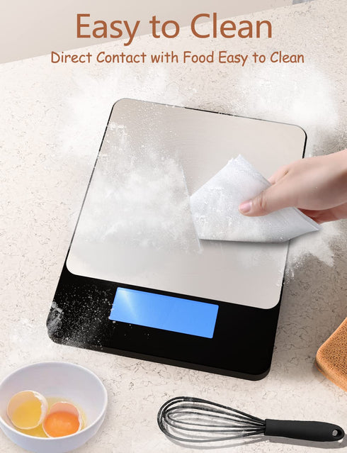 Food Scale - 33lb Digital Kitchen Scale for Food, Ounces, Grams, Rechargeable 304 Stainless Steel, Black