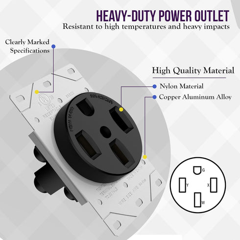 ENERLITES 50 Amp Range Receptacle Outlet, NEMA 14-50R, 3-Pole, 4 Wire, 250V, 66500-BK, 2 Pack, Black
