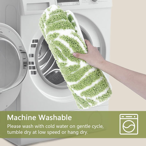 Sage Green Leaf Bathroom Rugs - Non-Slip Machine Washable Bath Mats for Sink, Bathtub, Shower 20" x 32"
