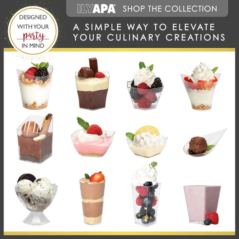 Ilyapa 2oz Clear Plastic Dessert Cups - 50 Pack Mini Appetizer Cups with Spoons for Cheesecake, Chocolate Mousse,