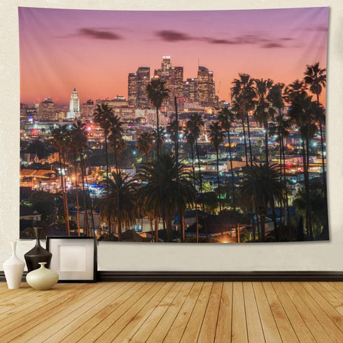 feelacle Los Angeles City Skyline Tapestry 80" X 60" Downtown Landscape Wall Hanging Party Decorations Home Decor For Bedroom Living Room Dorm (200 X 150cm)
