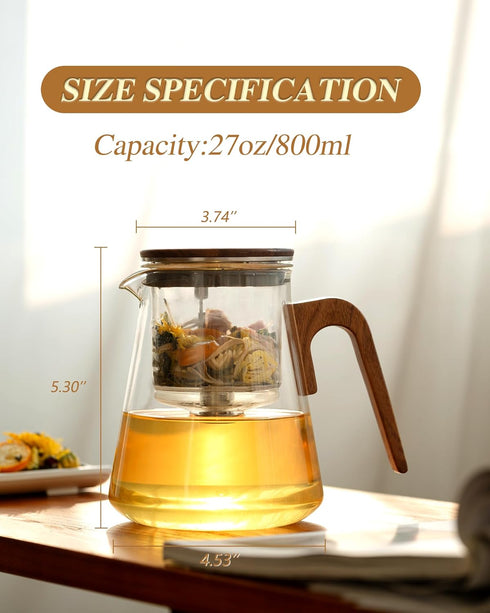 ZENS Magnetic Tea Pot, Enchanted Glass Teapot with Infuser and Magnetic Suction Lid for Mess-Free Loose Tea Diffusers