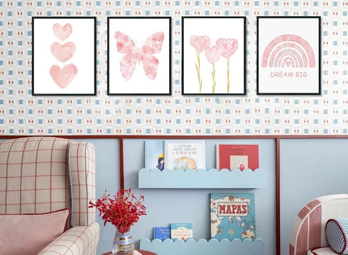 ULEGIE Set 4, 8x10 Inch Toddler Girl Room Decor, Pink Girls Room Nursery Dream Big Wall Art Prints of Watercolor Pink